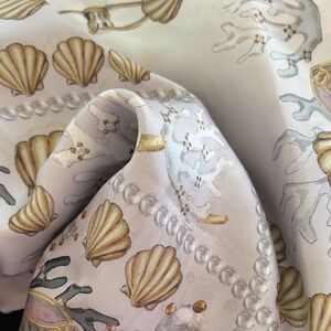 Kendra Scott Seashell & Pearl Print Silk Scarf - Soft Blue/Gray and Gold